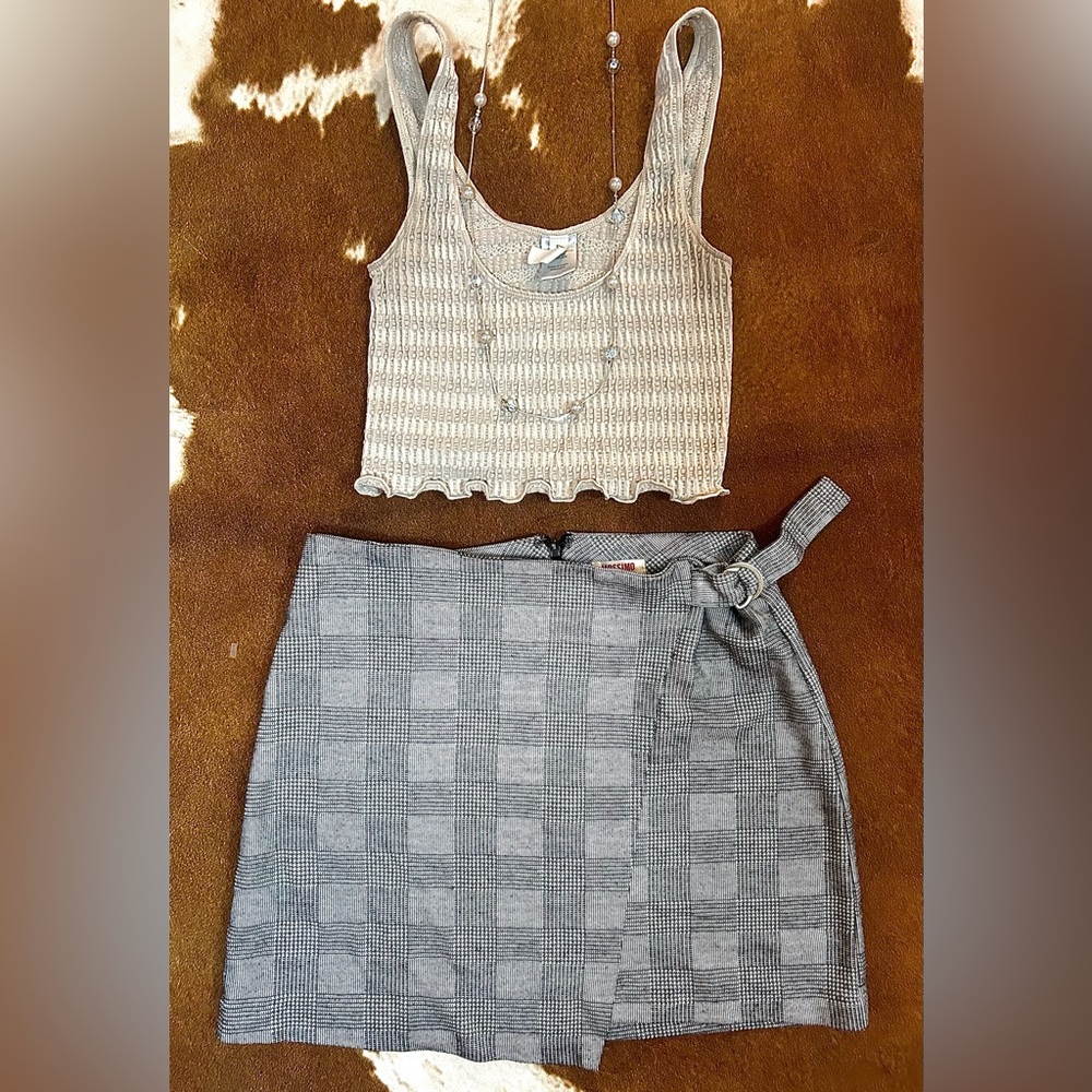 Mossimo Supply Co. Grey Plaid Adjustable Skirt